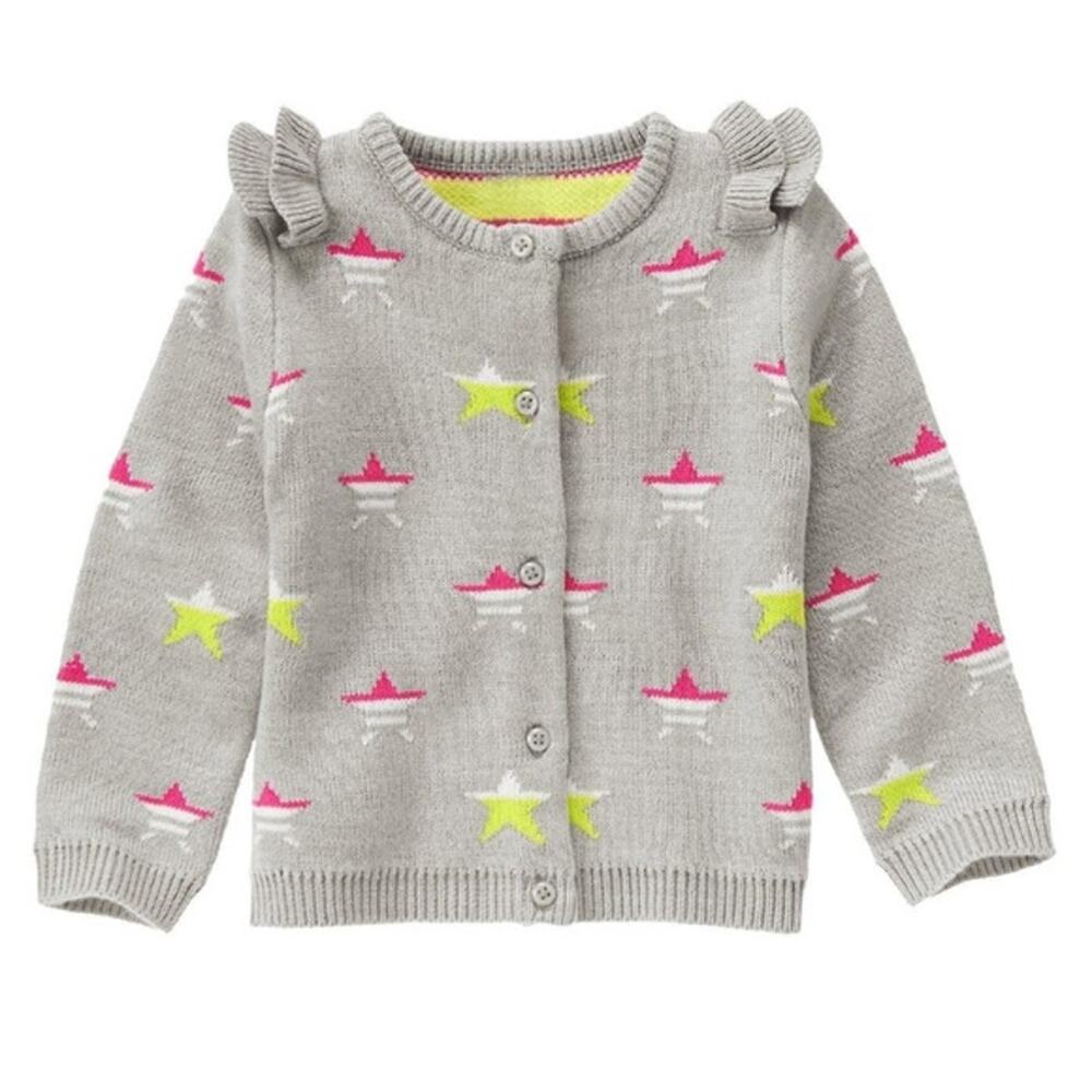 Gymboree Girls Ruffle Cardigan Sweater Size 2T Button Up Gray‎ Stars Long Sleeve